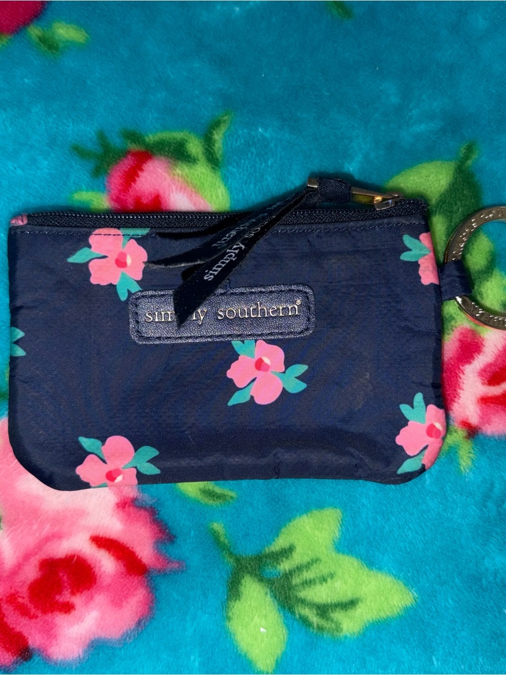 Simply Southern Navy Wristlet with Pink Floral Print